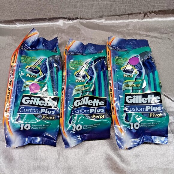 VTG gillette custom plus pivot Ultra Grip 30 total disposable razors NOS 3x10 Pk - Picture 1 of 4